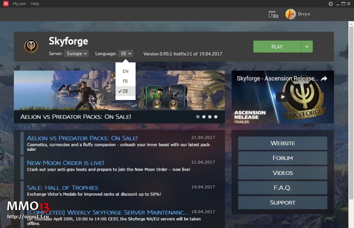 Русский язык в англоязычном клиенте Skyforge